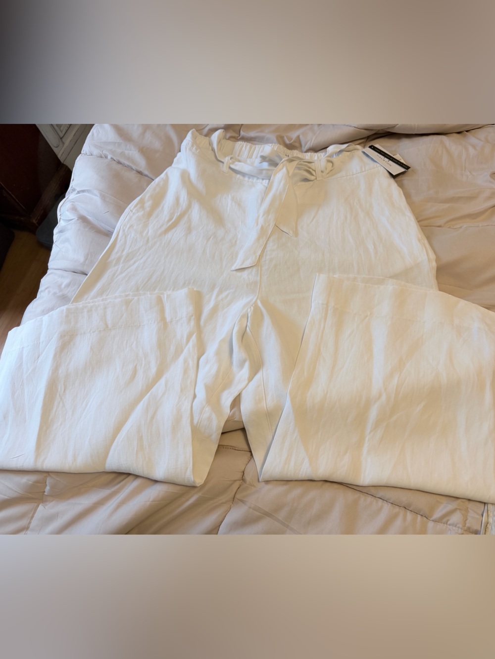 NWT Halston Heritage White Drawstring Linen-Blend Pants women’s size XL